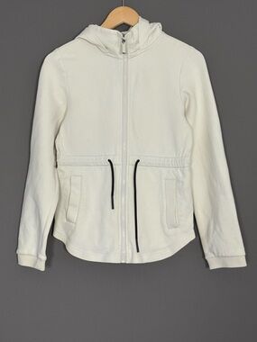 Varley Colby Zip Hoodie Jacket Zip Up Drawstring Cream XS Minimalist Athleisure